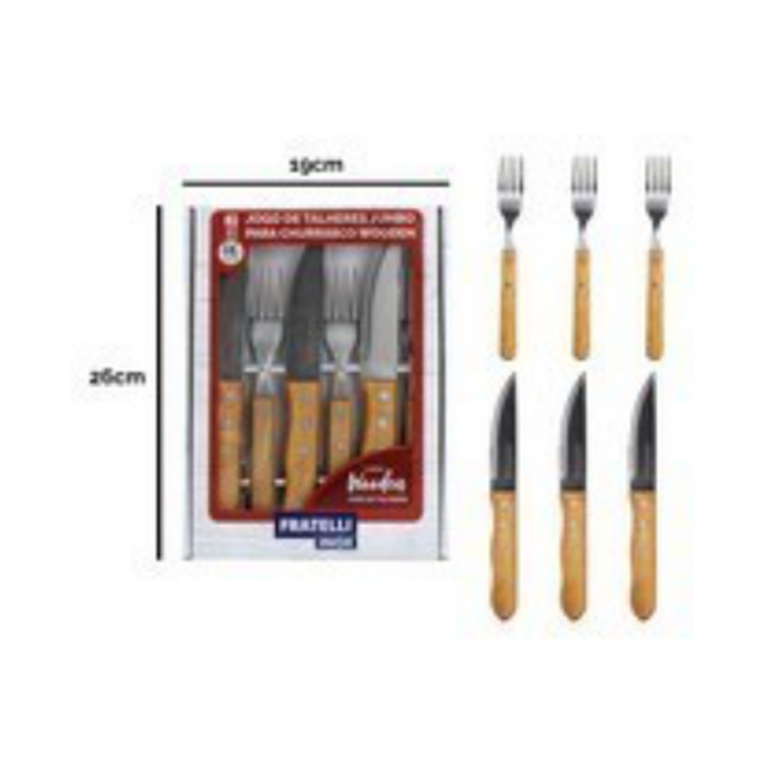 CJTO TALHERES JUMBO P/ CHURRASCO WOODEN 6PCS