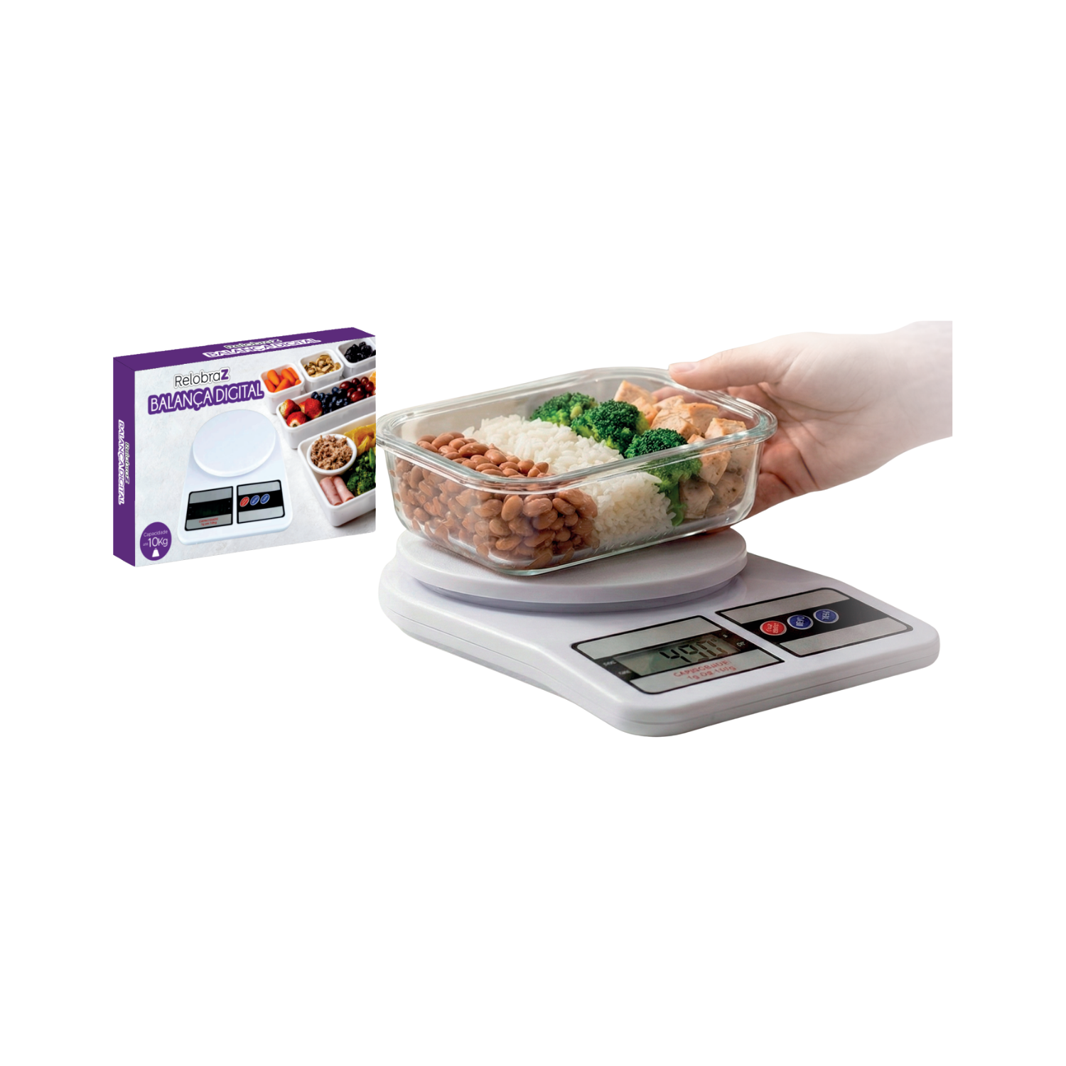 Balança Digital de Cozinha 10kg - Polipropileno, visor de cristal líquido LCD