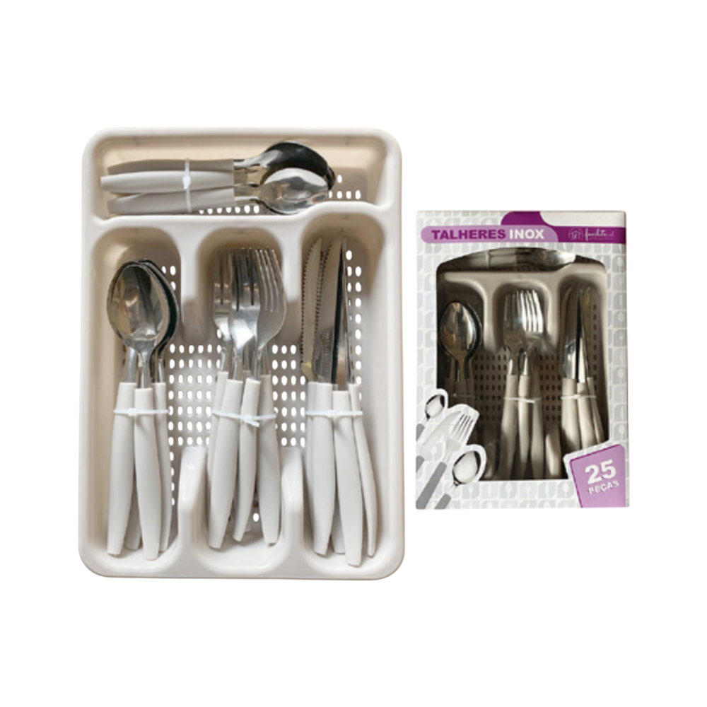 1 JOGO COM 24 TALHERES + 1 PORTA TALHER (KIT 25 PÇS)