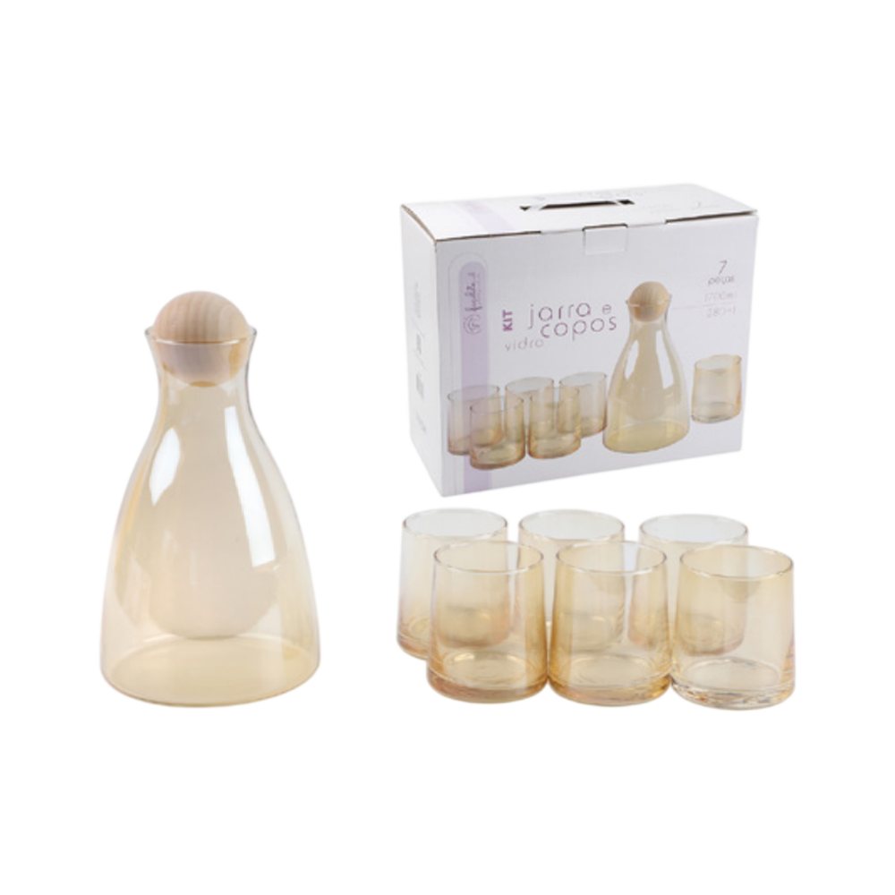 JARRA COM 6 COPOS DE VIDRO 7PÇS